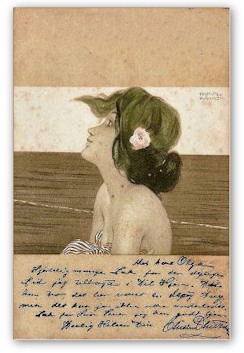 Postkort tegnet af Raphael Kirchner.