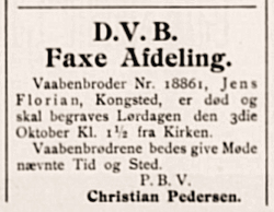 Jens Florians dødsannonce.