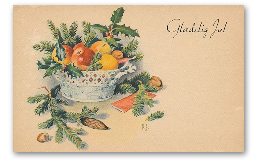 Julekort tegnet af Marie Kirstine Johansen.